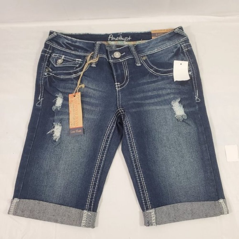 Amethyst Low Rise Distress Ripped Jeans Shorts